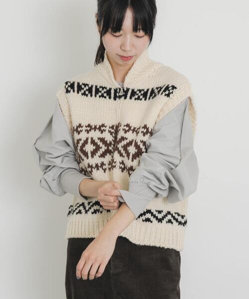 EKAL（エカル）の「ウール混カウチンベスト（ベスト・レディース・グレー/アイボリー・ONE）」の7枚目の写真