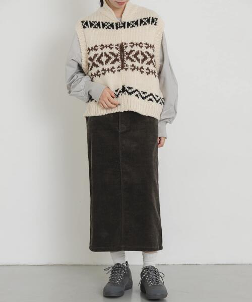 EKAL（エカル）の「ウール混カウチンベスト（ベスト・レディース・グレー/アイボリー・ONE）」の8枚目の写真