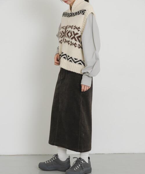 EKAL（エカル）の「ウール混カウチンベスト（ベスト・レディース・グレー/アイボリー・ONE）」の9枚目の写真