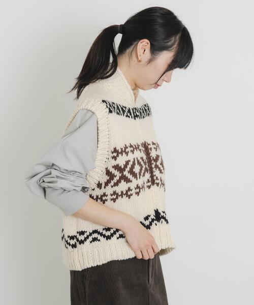 EKAL（エカル）の「ウール混カウチンベスト（ベスト・レディース・グレー/アイボリー・ONE）」の11枚目の写真