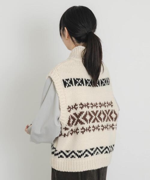 EKAL（エカル）の「ウール混カウチンベスト（ベスト・レディース・グレー/アイボリー・ONE）」の12枚目の写真