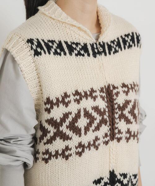 EKAL（エカル）の「ウール混カウチンベスト（ベスト・レディース・グレー/アイボリー・ONE）」の13枚目の写真