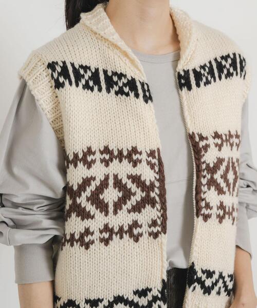 EKAL（エカル）の「ウール混カウチンベスト（ベスト・レディース・グレー/アイボリー・ONE）」の14枚目の写真