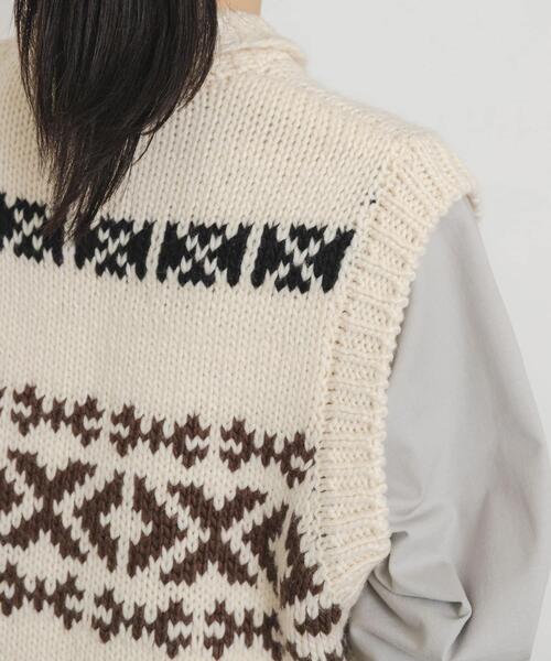 EKAL（エカル）の「ウール混カウチンベスト（ベスト・レディース・グレー/アイボリー・ONE）」の15枚目の写真