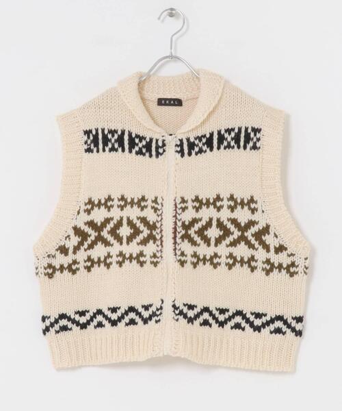 EKAL（エカル）の「ウール混カウチンベスト（ベスト・レディース・グレー/アイボリー・ONE）」の16枚目の写真