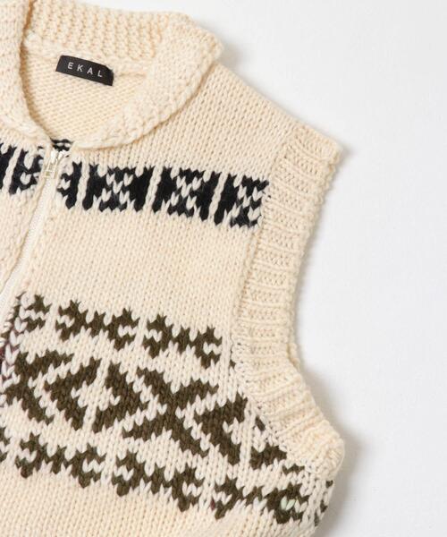 EKAL（エカル）の「ウール混カウチンベスト（ベスト・レディース・グレー/アイボリー・ONE）」の17枚目の写真