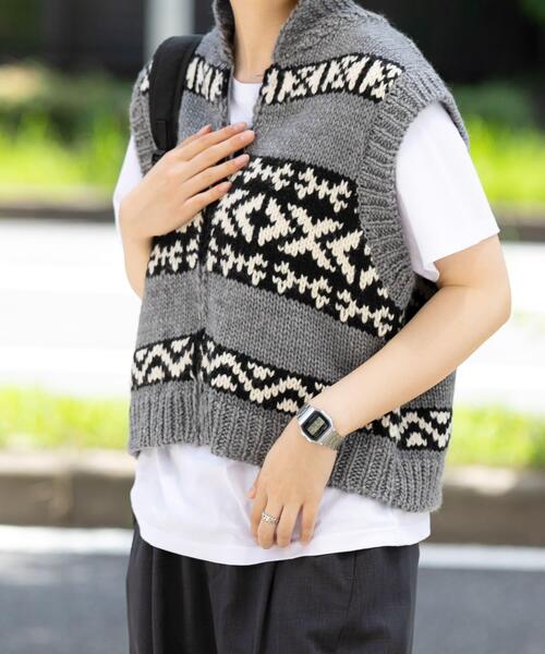 EKAL（エカル）の「ウール混カウチンベスト（ベスト・レディース・グレー/アイボリー・ONE）」の19枚目の写真