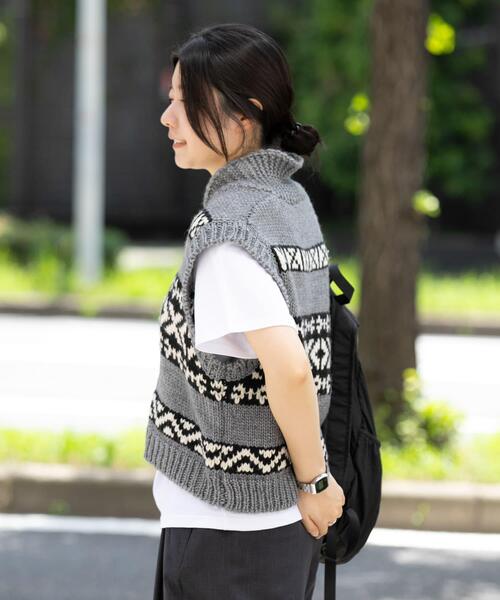 EKAL（エカル）の「ウール混カウチンベスト（ベスト・レディース・グレー/アイボリー・ONE）」の21枚目の写真
