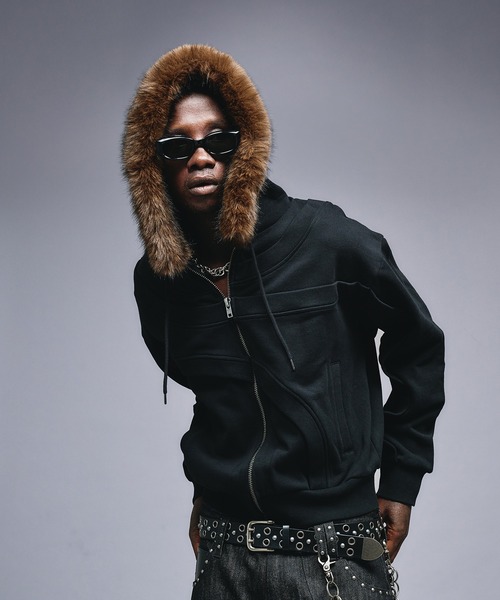 セール】Asymmetrical Switch Faux Fur Parker / アシンメトリカル