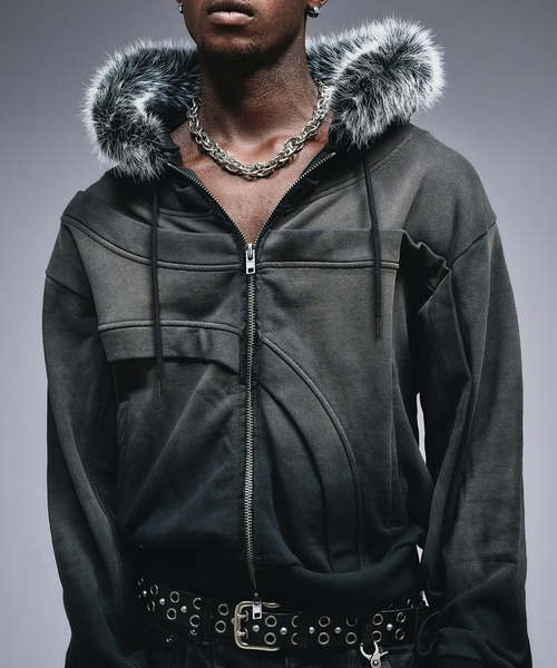 Asymmetrical Switch Faux Fur Parker / アシンメトリカルスイッチ