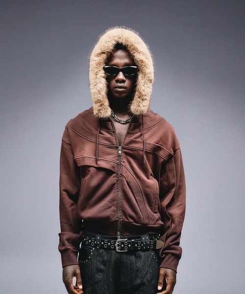 UNDERHUNK / スイッチデザインフェイクファーフライトジャケット ANDER HUNK（アンダーハンク）の「Asymmetrical Switch Faux Fur