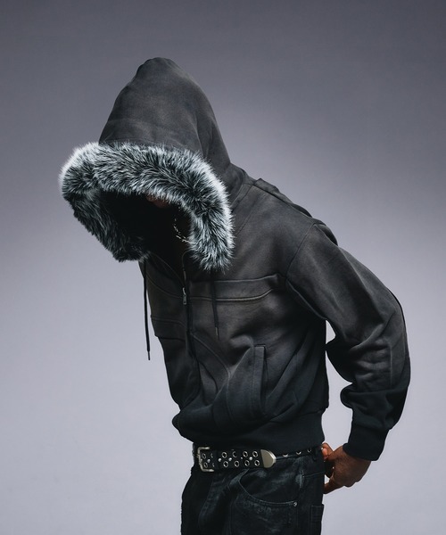 セール】Asymmetrical Switch Faux Fur Parker / アシンメトリカル