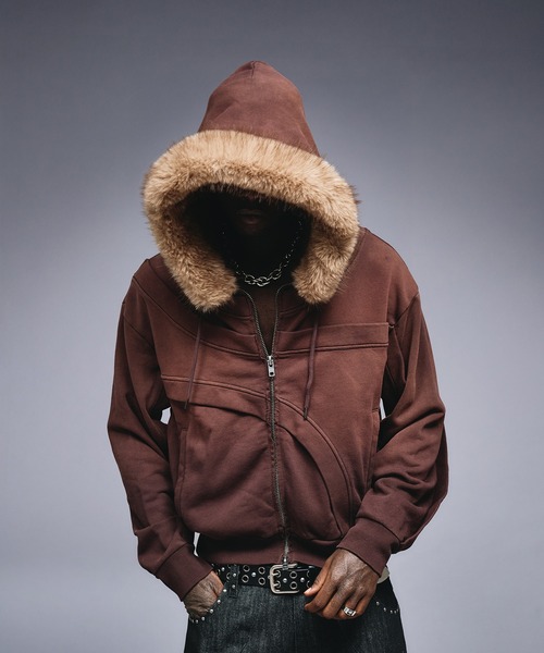 Asymmetrical Switch Faux Fur Parker / アシンメトリカル