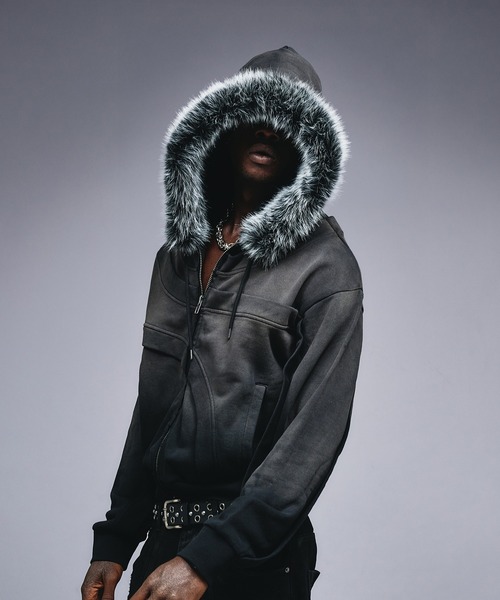 Asymmetrical Switch Faux Fur Parker / アシンメトリカル