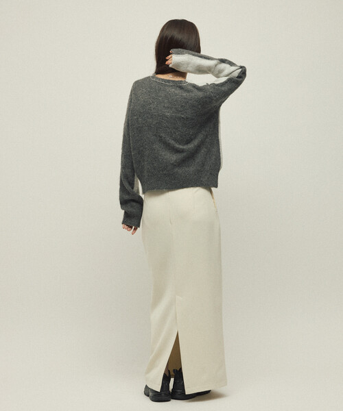 Firsthand（ファーストハンド）の「Firsthand/ファーストハンド アルパカ混 バイカラー ニット カーディガン（カーディガン/ボレロ・レディース・ピンク/オフホワイト/グレー・FREE）」の6枚目の写真