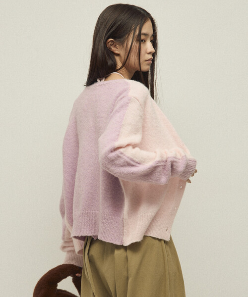 Firsthand（ファーストハンド）の「Firsthand/ファーストハンド アルパカ混 バイカラー ニット カーディガン（カーディガン/ボレロ・レディース・ピンク/オフホワイト/グレー・FREE）」の8枚目の写真