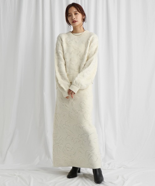 mysty woman（ミスティウーマン）の「【セット着用可】アートフラワージャガードプルオーバー 603636（ニット/セーター・レディース・アイボリー/グリーン/ブラック・FREE）」の7枚目の写真