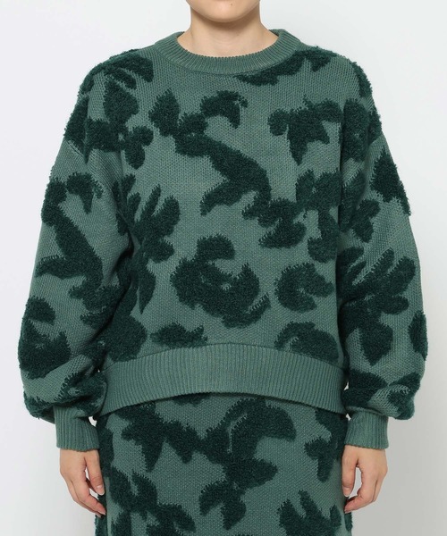 mysty woman（ミスティウーマン）の「【セット着用可】アートフラワージャガードプルオーバー 603636（ニット/セーター・レディース・アイボリー/グリーン/ブラック・FREE）」の8枚目の写真