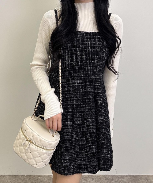 INGNI(イング)の「バックレースアップツイードミニキャミワンピース/A(ワンピース・レディース・ホワイト系その他7/ブラック系その他7・M)」の2枚目の写真