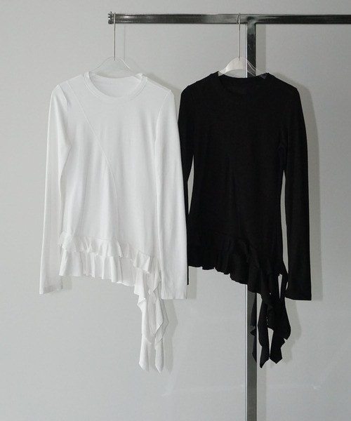 chuclla（チュクラ）の「アシンメトリーフリルトップス chw25a115（Tシャツ/カットソー・レディース・ブラック/ホワイト・FREE）」の19枚目の写真