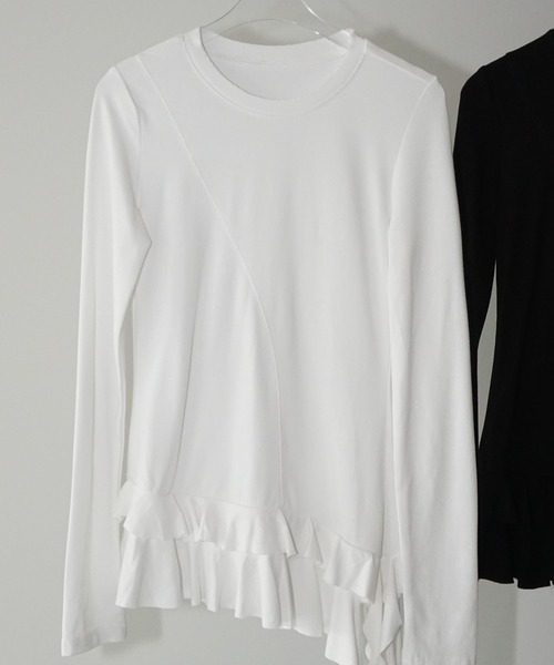 chuclla（チュクラ）の「アシンメトリーフリルトップス chw25a115（Tシャツ/カットソー・レディース・ブラック/ホワイト・FREE）」の21枚目の写真