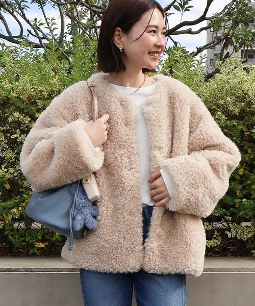 ノーカラーフェイクファーコート（その他アウター）｜AMERICAN HOLIC