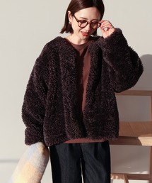 ノーカラーフェイクファーコート