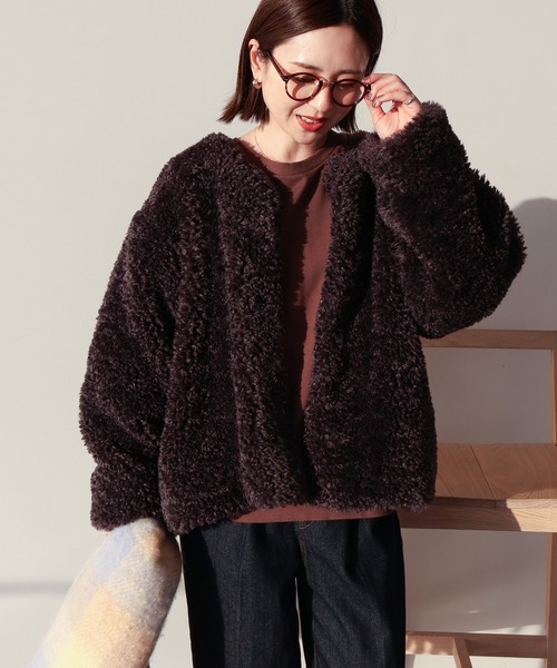 ノーカラーファーコート ノーカラーフェイクファーコート（その他アウター）｜AMERICAN