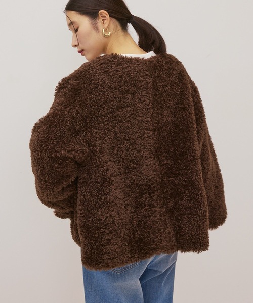 ノーカラーフェイクファーコート（その他アウター）｜AMERICAN HOLIC