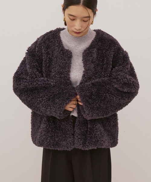 新品 LOUNIE♡定価4.2万 ノーカラー フェイクファー コート ブラック 新品 LOUNIE♡定価4.2万 ノーカラー フェイクファー コート ブラック