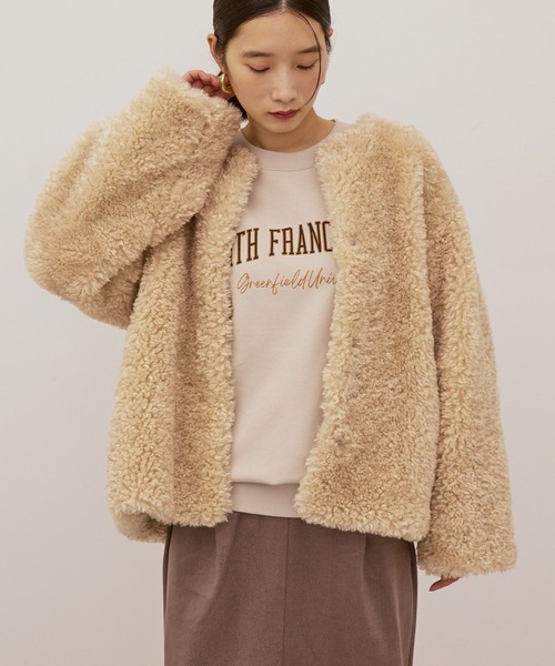 セール】ノーカラーフェイクファーコート（その他アウター）｜AMERICAN