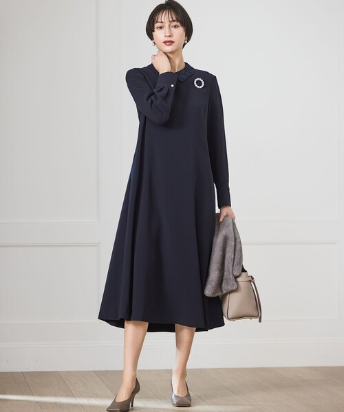 トリアセダブルジョーゼット 襟付き ワンピース（ワンピース）｜23区 S