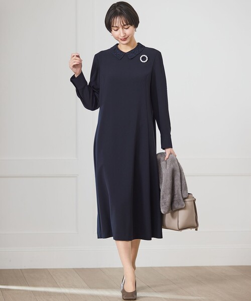 トリアセダブルジョーゼット 襟付き ワンピース（ワンピース）｜23区 S