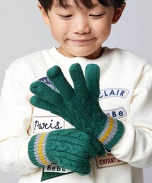 BeBe（ベベ）の「【お揃い】ケーブル編みライン配色ニット手袋（手袋・キッズ）」