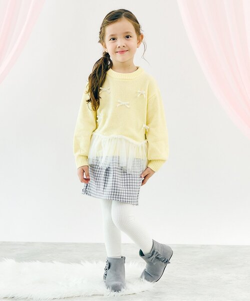 apres les cours(アプレレクール)の「【ジュニア対応】ペプラムチュールリボンニット(ニット/セーター・キッズ・イエロー/アイボリー・90/100/110/120/130/140)」の5枚目の写真