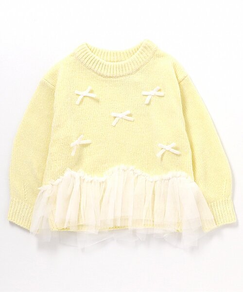 apres les cours(アプレレクール)の「【ジュニア対応】ペプラムチュールリボンニット(ニット/セーター・キッズ・イエロー/アイボリー・90/100/110/120/130/140)」の3枚目の写真