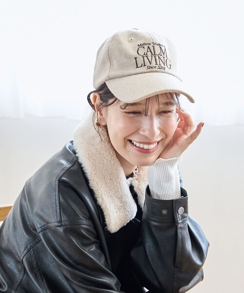 coen（コーエン）の「ロゴ刺繍ウールライクキャップ（キャップ・レディース・ネイビー/ベージュ/ダークグレー/ダークブラウン・FREE）」の3枚目の写真