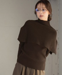 3wayポンチョセット ニット 長袖 リブニット トップス 秋 秋冬 プルオーバー ハイネック 冬 レディース