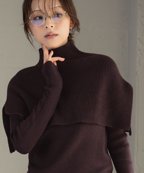 ELFRANK(エルフランク)の「3wayポンチョセット ニット 長袖 リブニット トップス 秋 秋冬 プルオーバー ハイネック 冬 レディース(ニット/セーター・レディース・アイボリー/ブラック/ダークパープル/チャコールグレー/ブラウン・FREE)」の5枚目の写真