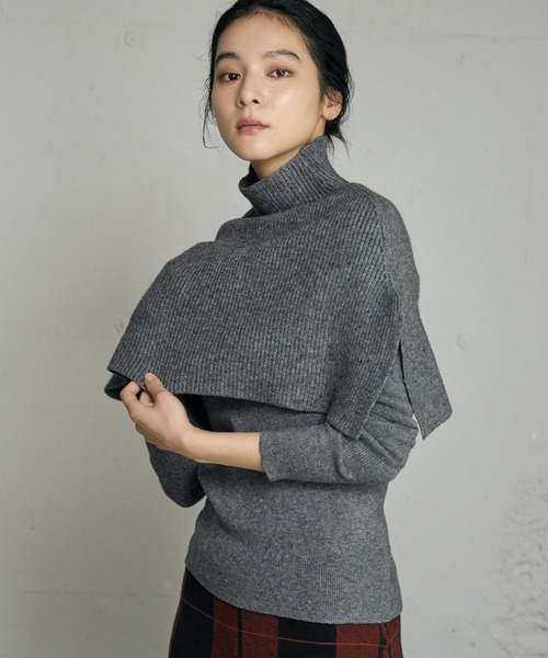 ELFRANK(エルフランク)の「3wayポンチョセット ニット 長袖 リブニット トップス 秋 秋冬 プルオーバー ハイネック 冬 レディース(ニット/セーター・レディース・アイボリー/ブラック/ダークパープル/チャコールグレー/ブラウン・FREE)」の11枚目の写真