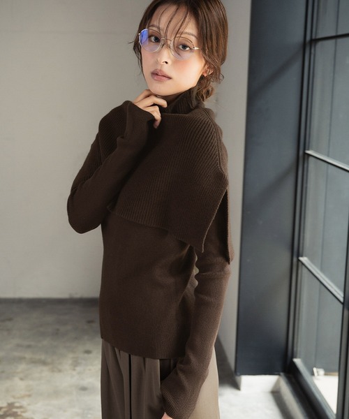 ELFRANK(エルフランク)の「3wayポンチョセット ニット 長袖 リブニット トップス 秋 秋冬 プルオーバー ハイネック 冬 レディース(ニット/セーター・レディース・アイボリー/ブラック/ダークパープル/チャコールグレー/ブラウン・FREE)」の14枚目の写真