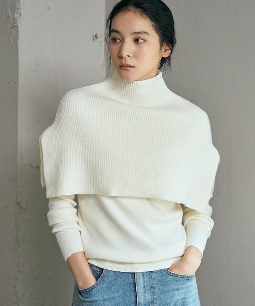 ELFRANK(エルフランク)の「3wayポンチョセット ニット 長袖 リブニット トップス 秋 秋冬 プルオーバー ハイネック 冬 レディース(ニット/セーター・レディース・アイボリー/ブラック/ダークパープル/チャコールグレー/ブラウン・FREE)」の15枚目の写真