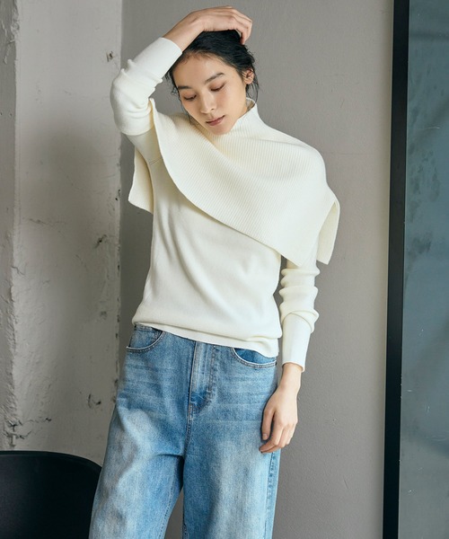 ELFRANK(エルフランク)の「3wayポンチョセット ニット 長袖 リブニット トップス 秋 秋冬 プルオーバー ハイネック 冬 レディース(ニット/セーター・レディース・アイボリー/ブラック/ダークパープル/チャコールグレー/ブラウン・FREE)」の16枚目の写真