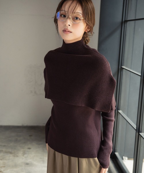 ELFRANK(エルフランク)の「3wayポンチョセット ニット 長袖 リブニット トップス 秋 秋冬 プルオーバー ハイネック 冬 レディース(ニット/セーター・レディース・アイボリー/ブラック/ダークパープル/チャコールグレー/ブラウン・FREE)」の19枚目の写真