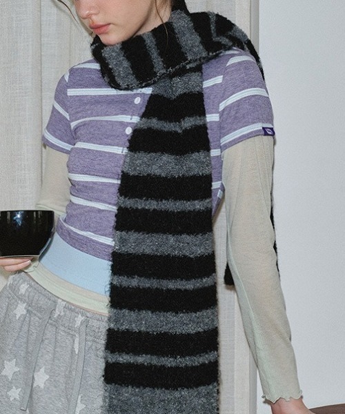 Vipoa（ヴィポア）の「ボーダーデザインロングマフラー（マフラー・レディース・グレー/ブルー/グリーン・FREE）」の7枚目の写真