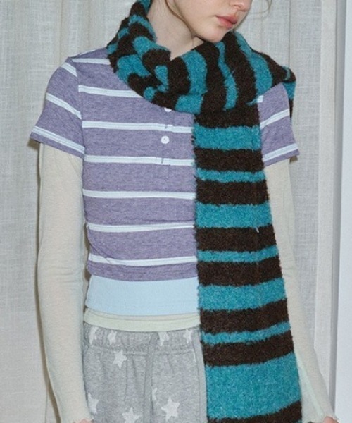 Vipoa（ヴィポア）の「ボーダーデザインロングマフラー（マフラー・レディース・グレー/ブルー/グリーン・FREE）」の10枚目の写真