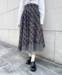 an another angelus | 【セットアップ対応】フロントチュールチェックフレアースカート(スカート)