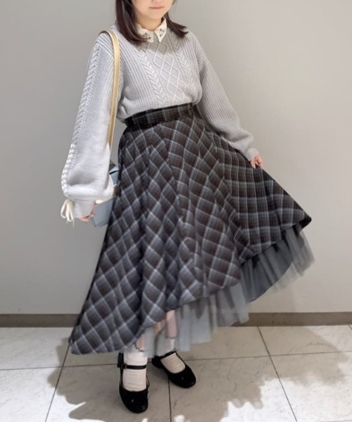 an another angelus（アンアナザーアンジェラス）の「【セットアップ対応】フロントチュールチェックフレアースカート（スカート・レディース・ライトブルー/ブラック×レッド・FREE）」の19枚目の写真