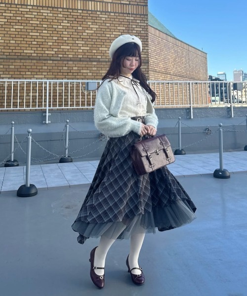 an another angelus（アンアナザーアンジェラス）の「【セットアップ対応】フロントチュールチェックフレアースカート（スカート・レディース・ライトブルー/ブラック×レッド・FREE）」の8枚目の写真