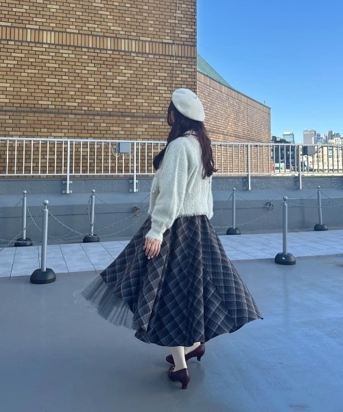 an another angelus（アンアナザーアンジェラス）の「【セットアップ対応】フロントチュールチェックフレアースカート（スカート・レディース・ライトブルー/ブラック×レッド・FREE）」の11枚目の写真